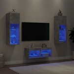 vidaXL Meuble TV muraux 4 Pièces avec lumières LED gris béton