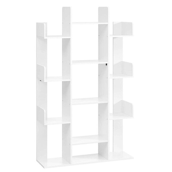 Bibliothèque arbre étagère à 13 compartiments meuble de rangement 86 x 25 x 140 cm avec coins arrondis et rebords blanc 12_0001464
