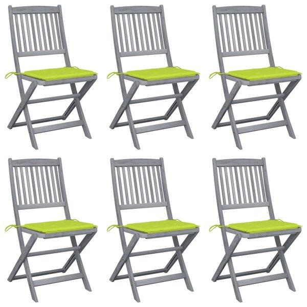 vidaXL Chaises pliables d'extérieur lot de 6 et coussins Bois d'acacia
