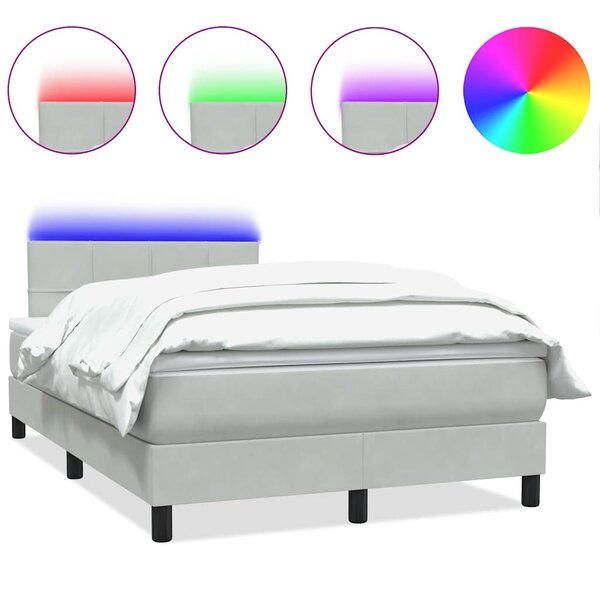 vidaXL Sommier à lattes de lit et matelas et LED gris clair 120x220cm velours