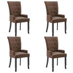 vidaXL Chaises à manger avec accoudoirs lot de 4 marron tissu