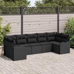 vidaXL Ensemble de canapé de jardin avec coussin 7 Pièces Noir Poly rotin