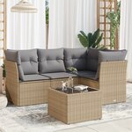 vidaXL Salon de jardin avec coussins 5 Pièces beige résine tressée