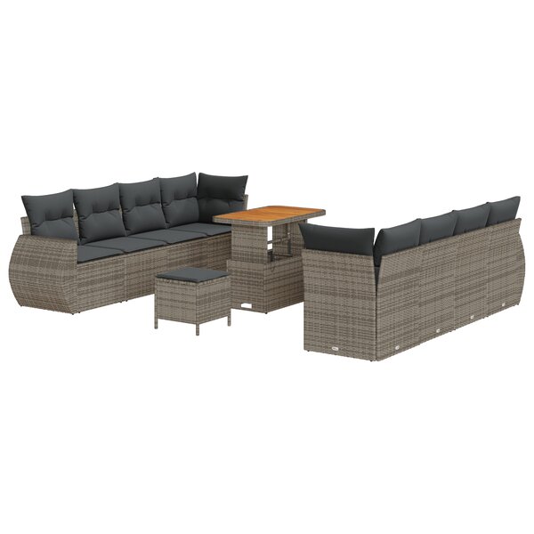 vidaXL Ensemble de canapé de jardin 11 pièces avec coussins gris en rattan poly et acacia