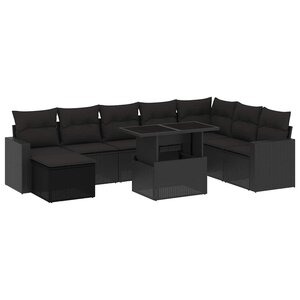 vidaXL Salon de jardin 9 Pièces avec coussins noir résine tressée