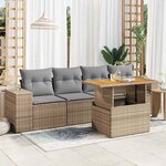 vidaXL Salon de jardin avec coussins 5 Pièces beige résine tressée