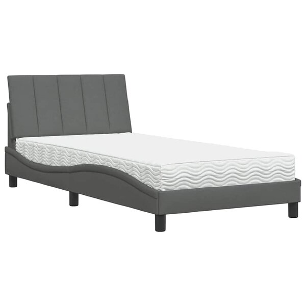 vidaXL Lit avec matelas gris foncé 100x200 cm tissu