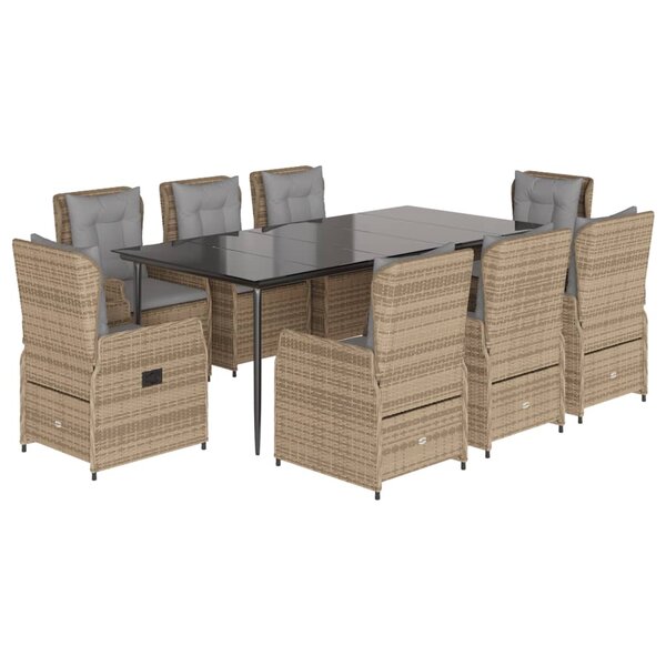 vidaXL Ensemble à manger de jardin et coussins 9 Pièces beige Poly rotin