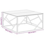 vidaXL Table basse argenté acier inoxydable et verre trempé