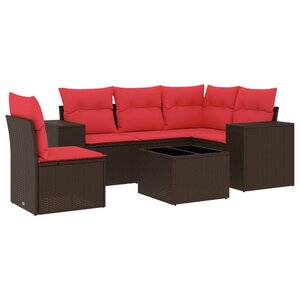 vidaXL Salon de jardin 6 Pièces avec coussins marron résine tressée
