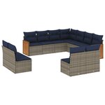 vidaXL Salon de jardin 11 Pièces avec coussins gris résine tressée