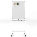 Tableau blanc mobile magnétique double face 60 x 90 cm tableau réversible effaçable à sec hauteur réglable sur 2 positions 4 roulettes blanc