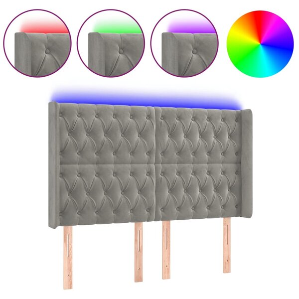 vidaXL Tête de lit à LED Gris clair 163x16x118/128 cm Velours