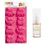 Moule à gâteaux 8 chouettes silicone + 1 poudre alimentaire irisée dorée