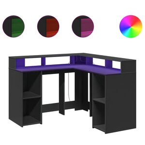 vidaXL Bureau avec lumières LED noir 130x130x91 cm bois d'ingénierie