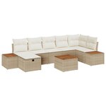 vidaXL Ensemble de Canapé de Jardin 8 Pièces avec Coussins Beige Poly Rattan