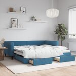 vidaXL Lit de jour avec gigogne et tiroirs sans matelas bleu 100x200cm