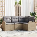 Ensemble de canapé de jardin 4 pièces vidaXL avec coussins Beige Poly Rattan