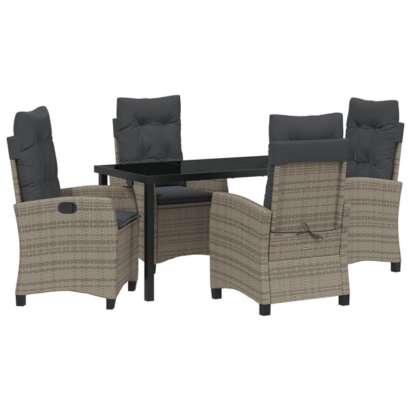 vidaXL Ensemble de repas de jardin 5 pièces avec coussins en poly rotin gris