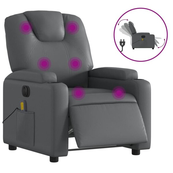 vidaXL Fauteuil de massage inclinable électrique gris similicuir