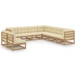 vidaXL Salon de jardin 9 Pièces avec coussins Marron miel Bois de pin
