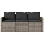 vidaXL Canapé de jardin avec coussins 3 places gris résine tressée