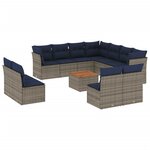 vidaXL Salon de jardin avec coussins 12 Pièces gris résine tressée