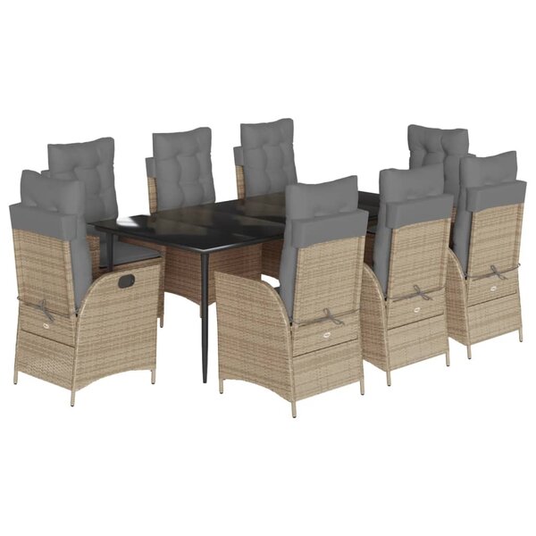 vidaXL Ensemble à manger de jardin et coussins 9 Pièces beige Poly rotin