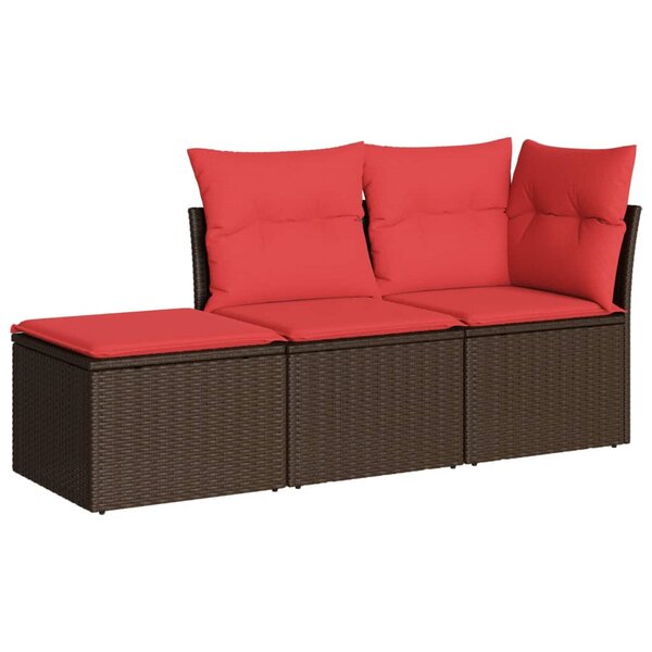 vidaXL Salon de jardin avec coussins 3 Pièces marron résine tressée