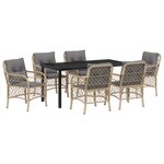 vidaXL Ensemble de salle à manger de 7 pièces avec coussins beige en poly rotin