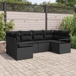 vidaXL Ensemble de canapé de jardin avec coussin 6 Pièces Noir polyrotin