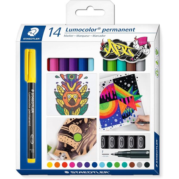 Marqueur permanent 318f lumocolor  étui de 14 staedtler