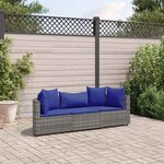 vidaXL Salon de jardin avec coussins 3 Pièces gris résine tressée