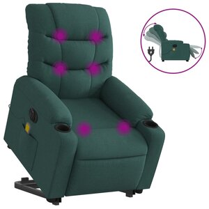 vidaXL Fauteuil inclinable de massage électrique Vert foncé Tissu