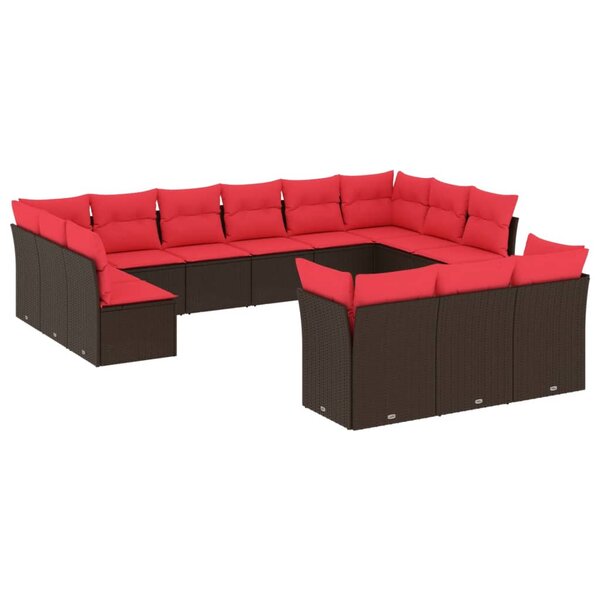 vidaXL Salon de jardin avec coussins 13 Pièces marron résine tressée