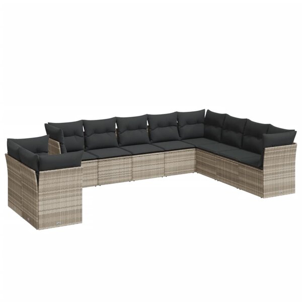 vidaXL Salon de jardin avec coussins 10 Pièces gris clair résine tressée