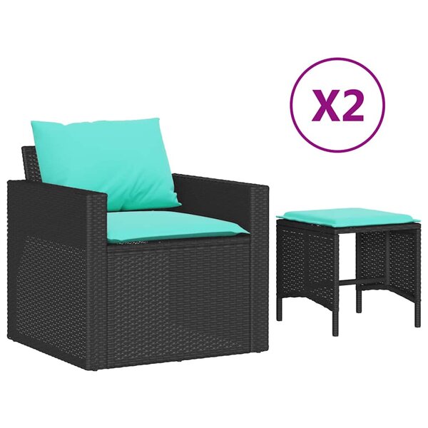 vidaXL Salon de jardin 4 Pièces avec coussins noir résine tressée