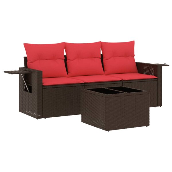 vidaXL Salon de jardin 4 Pièces avec coussins marron résine tressée
