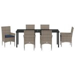 vidaXL Ensemble table et chaises avec coussin 7 Pièces Gris Rotin PE
