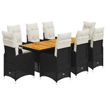 vidaXL Ensemble de bistro de jardin 9 Pièces coussins noir poly rotin