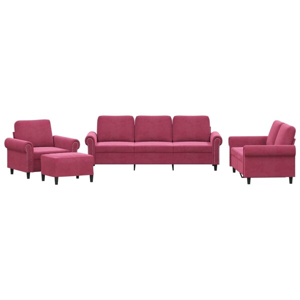 vidaXL Ensemble de canapés 4 Pièces avec coussins Rouge bordeaux Velours