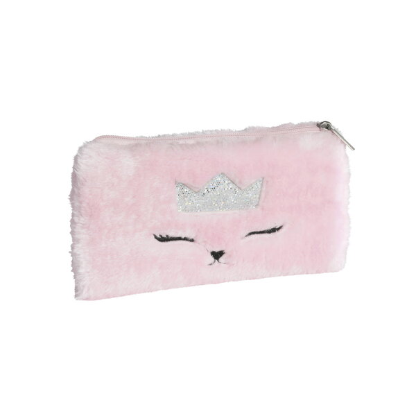 Trousse Fourre Tout Plat 23 x 12 cm - Peluche Chat Rose
