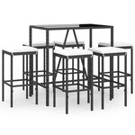 vidaXL Ensemble de bar de jardin 7 Pièces avec coussins noir poly rotin