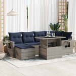 vidaXL Salon de jardin avec coussins 7 Pièces gris résine tressée acacia