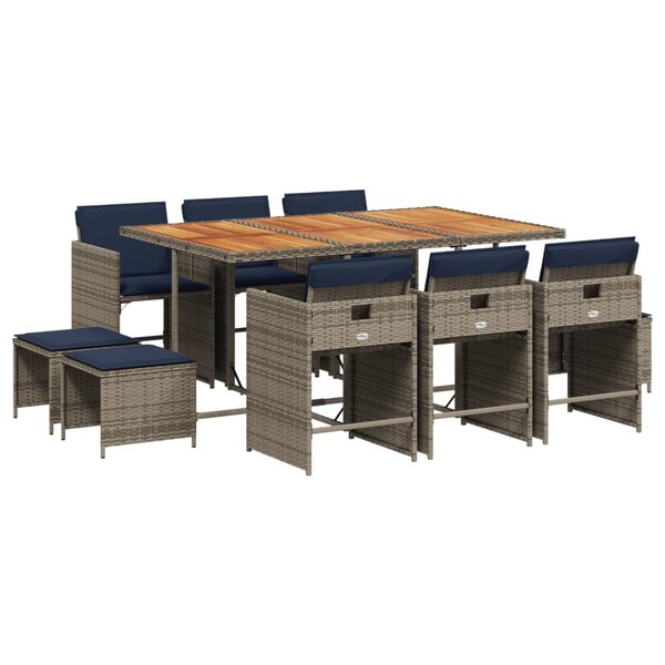 vidaXL Ensemble à manger de jardin 11 Pièces coussins gris résine tressée