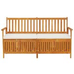 vidaXL Banc de rangement avec coussin 148 cm Bois d'acacia solide