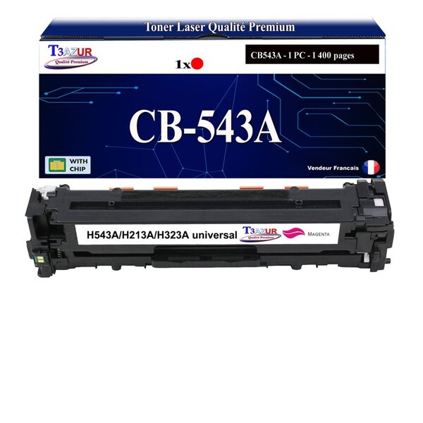 T3AZUR - Cartouche compatible avec CB543A pour HP Color LaserJet CP1514N CP1515 CP1515N CP1516N CP1517N CP1517NI CP1518NI CP1519 CP1519NI - Jaune