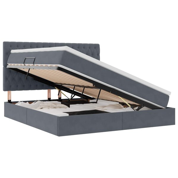 vidaXL Lit de rangement LED avec matelas Gris foncé 180 x 200 cm