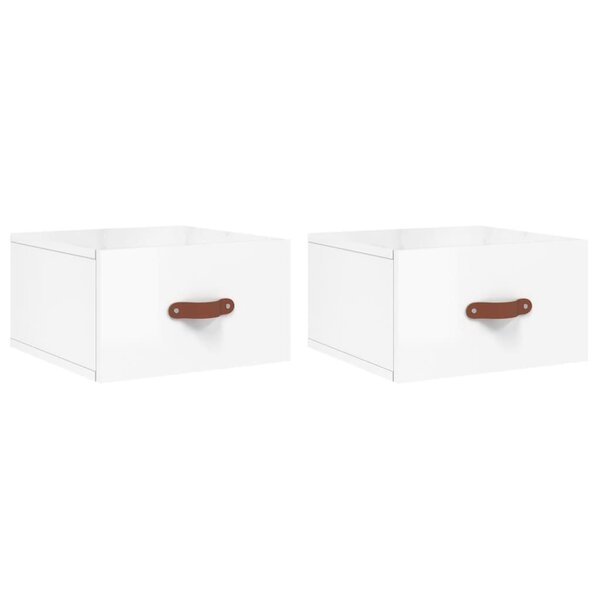 vidaXL Tables de chevet murales 2 Pièces blanc brillant 35x35x20 cm