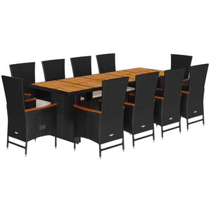 vidaXL Ensemble à manger de jardin 11 Pièces coussins noir résine tressée